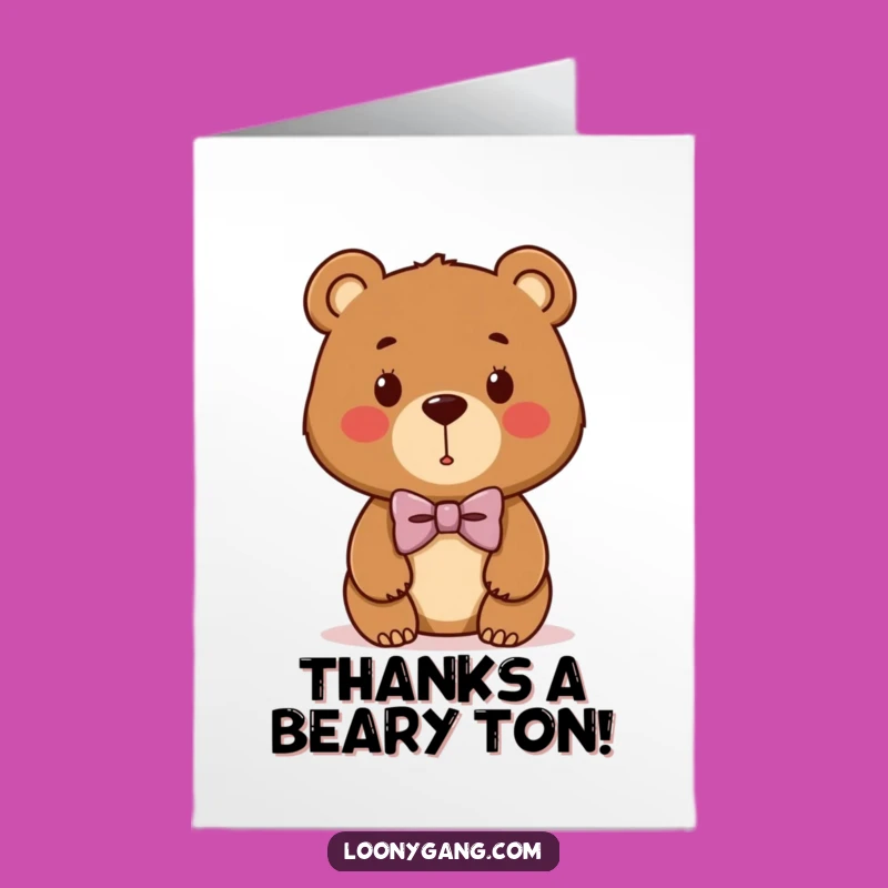 Free Printable Thank You Card: Bear Cub Bowtie, Heartfelt Humorous Downloadable Gift