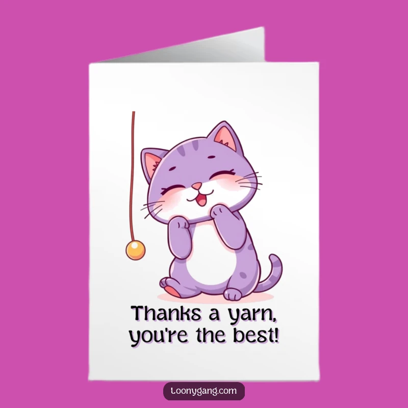 Free Printable Thank You Card: Purple Cat String Antics, Humorous Downloadable for Gratitude