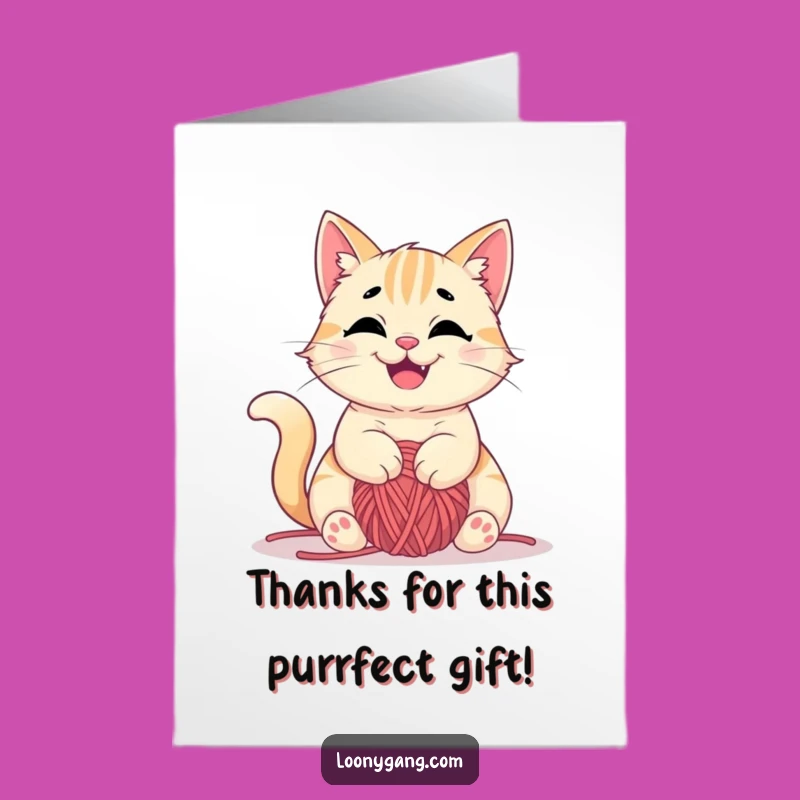 Free Printable Thank You Card: Happy Cat Yarn Tangle - Playful Downloadable