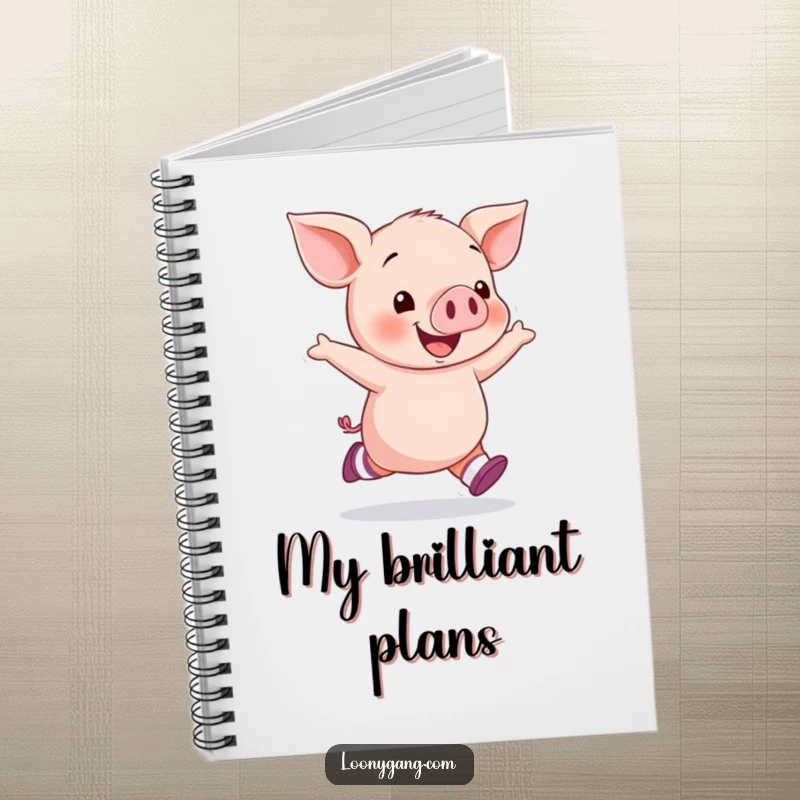 Funny piglet socks notebook featuring a happy piglet skipping with mismatched socks, ideal for notes with a dose of humor.