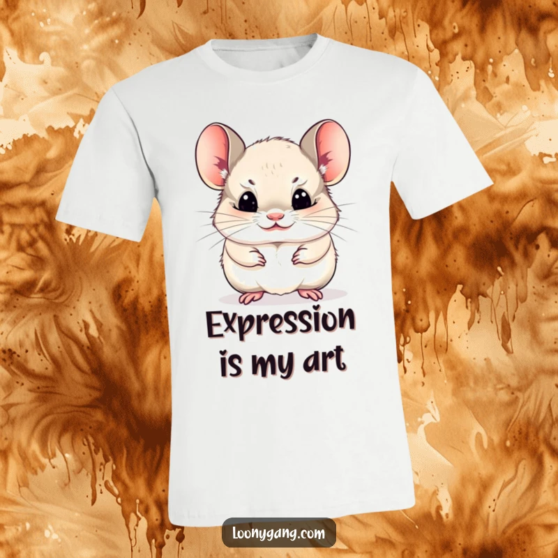 Funny chinchilla cub making a funny face, comical expression, funny t-shirt.