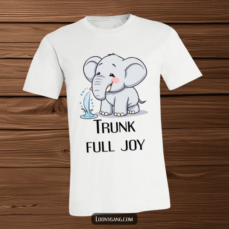 Funny Elephant T-Shirt: A comical elephant joyfully giggles while spraying water from its trunk.