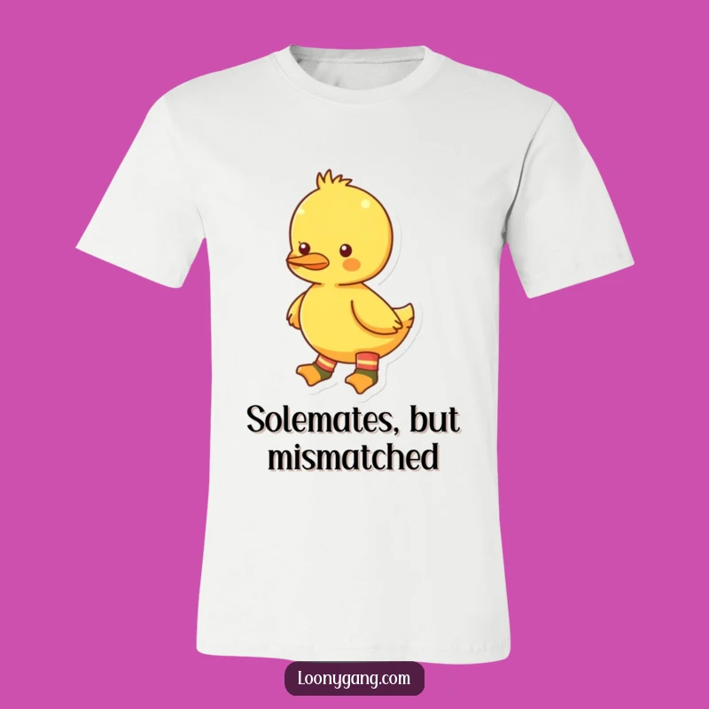 Funny Mismatched Socks Duckling T-Shirt, Bright Yellow Tee, Humorous Animal Lover Gift