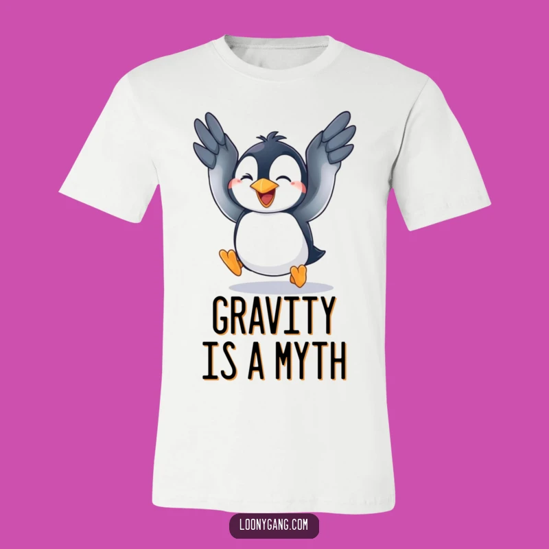 Funny Penguin Fly Attempt T-Shirt - Goofy Bird Effort Tee