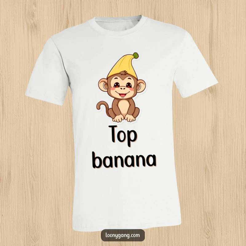 Funny Monkey T-Shirt: A silly monkey proudly wears a banana peel as a comical hat.