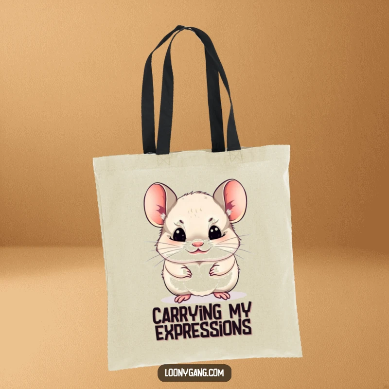 Funny chinchilla cub making a funny face, cute tote bag, ideal for pet owners.