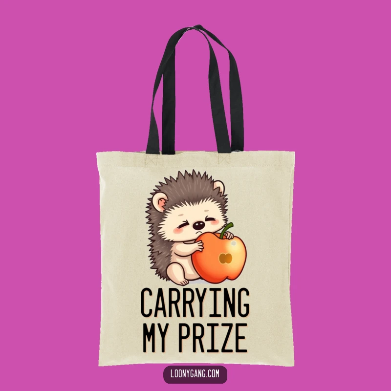 Funny Hedgehog Tote Bag: Bewildered Cub Carrying An Apple, A Great Funny Gift