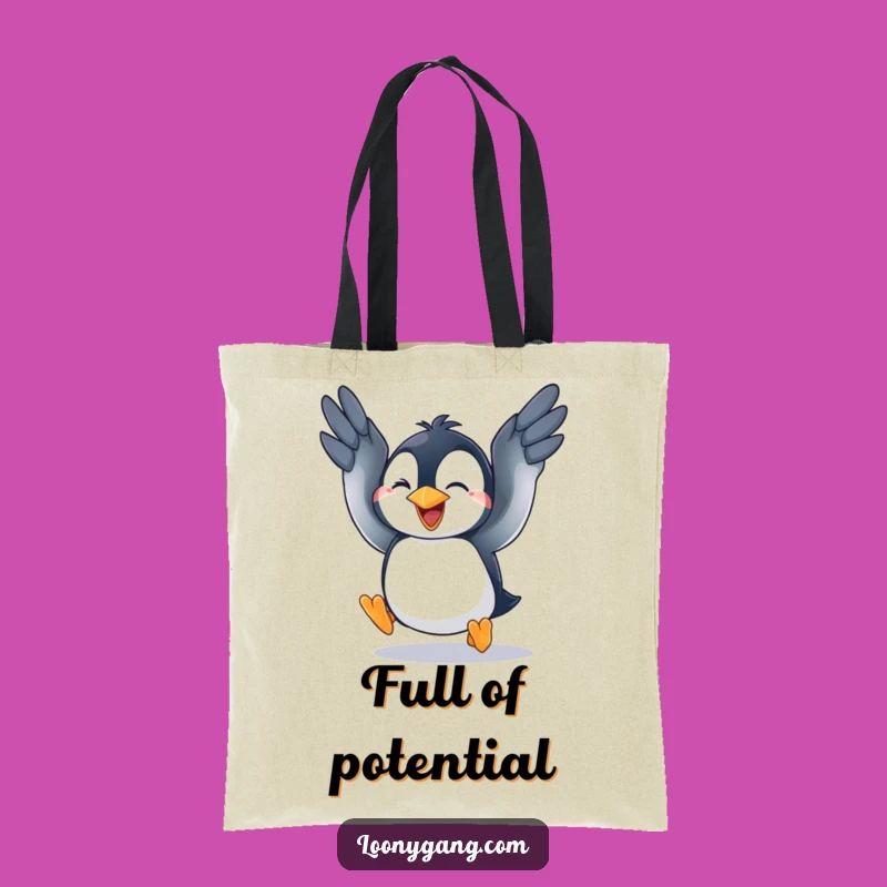 Funny Penguin Fly Attempt Tote Bag - Goofy Bird Reusable Bag