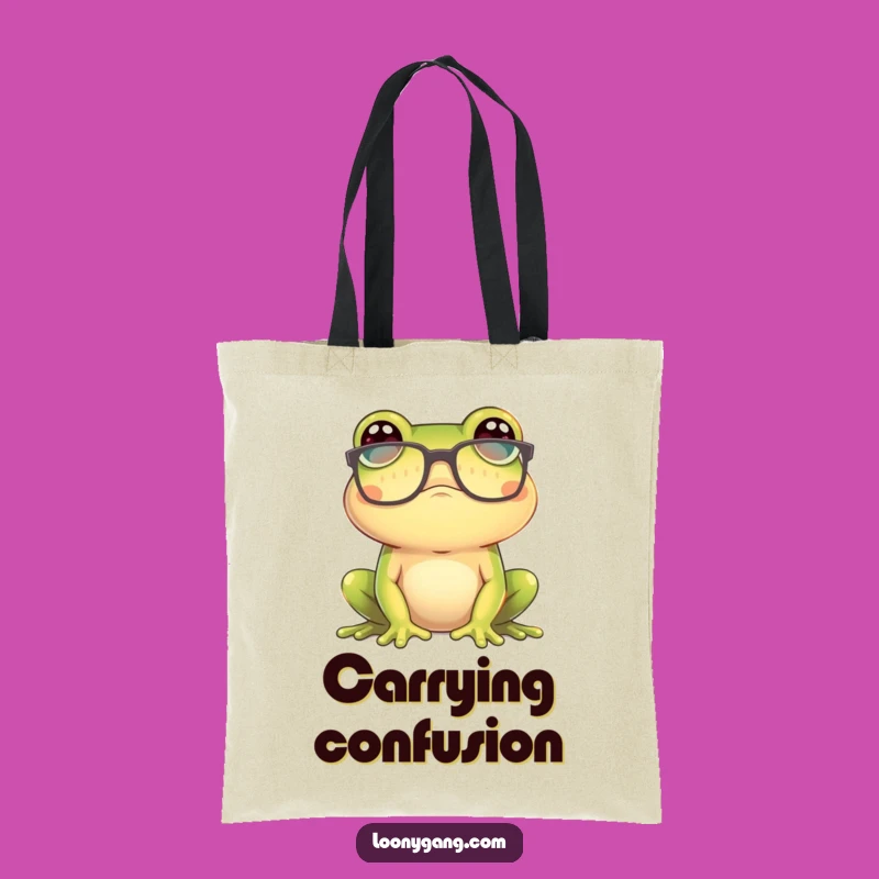 Funny Confused Frog Tote Bag: Carry Your Questions, Chic Funny Gift